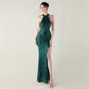 Sequin Mesh Heavy Industry Beaded Tube Floral Evening Dress Sexy Backless Fishtail Party Dinner Party Red Carpet - 
