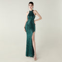 Sequin Mesh Heavy Industry Beaded Tube Floral Evening Dress Sexy Backless Fishtail Party Dinner Party Red Carpet - 
