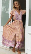 Speed Women Clothing Bohemian Vacation Dress Positioning Floral Single - Breasted Dress - 