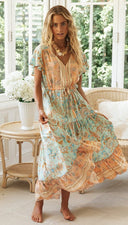 Speed Women Clothing Bohemian Vacation Dress Positioning Floral Single - Breasted Dress - 