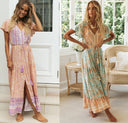 Speed Women Clothing Bohemian Vacation Dress Positioning Floral Single - Breasted Dress - 