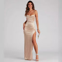 Festklänningar – satin klänning med slits och draperad liv – FENTASY