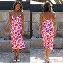 Spring Summer Women Clothing Sexy V - neck Printing Slip Dress - 