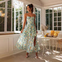 Summer Suspender Printed Hem Slit Backless Maxi Dress - 