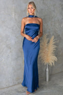 Summer Women Clothing Sexy Halter Satin Mercerized Maxi Dress - 