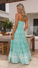 Summer Women Printed Wear Strap Long Backless Stitching Big Swing Dress - 