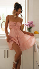 Summer Women Sling Off Neck Backless Short Women Dress - 