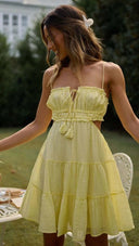 Summer Women Sling Off Neck Backless Short Women Dress - 