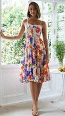Sundress Women Clothing Printed Strap Backless Lace - up Large Swing Dress - 