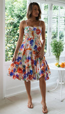 Sundress Women Clothing Printed Strap Backless Lace - up Large Swing Dress - 