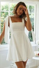 Sundress Women Clothing Shoulder Lace - up Slimming Solid Color Short Dress Shoulder Bow Tie Strap - 