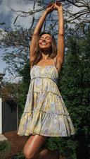 Women Cami Dress Printed Lace up Large Swing Dress - 