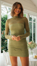 Women Clothing Knitted See through Skinny Sheath Long Sleeved Dress - 