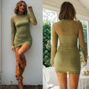 Women Clothing Knitted See through Skinny Sheath Long Sleeved Dress - 