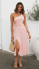 Women Clothing Sleeveless Backless Slit Hemline at Hem - 