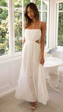 Women Clothing Sleeveless Cropped Outfit Stitching Layer Long Large Hem Dress - 