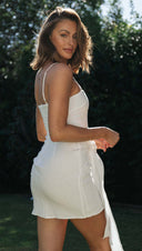 Women Clothing Solid Color Sling Knotted Skinny Short Hip Dress - 