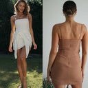 Women Clothing Solid Color Sling Knotted Skinny Short Hip Dress - 