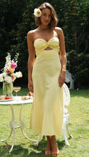 Women Clothing Solid Color Tube Top Back Smocking Tight Waist Maxi Dress - 
