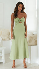 Women Clothing Solid Color Tube Top Back Smocking Tight Waist Maxi Dress - 