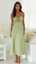 Women Clothing Solid Color Tube Top Back Smocking Tight Waist Maxi Dress - 