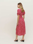 Women Clothing Square Collar Lantern Short Sleeve Printed Slit Hemline Hem - 