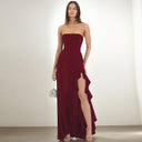 Women Clothing Summer Solid Color Sexy Split Maxi Dress Tube Top Dress Women - 