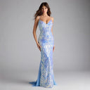 Women Party V neck Blue Sequined Sexy Dress Evening Dress - 