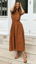 Women Solid Color Sleeveless round Neck Sexy Backless Maxi Dress Large Swing Dress - 
