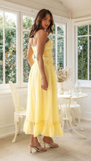 Women Strap Long Stitching Dress Elegant Shoulder Baring Sleeveless Strap - 