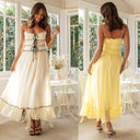 Women Strap Long Stitching Dress Elegant Shoulder Baring Sleeveless Strap - 