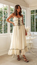 Women Strap Long Stitching Dress Elegant Shoulder Baring Sleeveless Strap - 