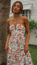 Women V neck Brace Maxi Dress Elegant Shoulder Baring Sleeveless Sling - 