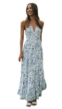 Women V neck Brace Maxi Dress Elegant Shoulder Baring Sleeveless Sling - 