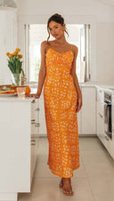 Women Wear Spring Summer Sexy Slim Fit V Neck Brace Printed Backless Long Dress - 