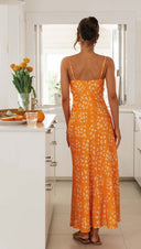 Women Wear Spring Summer Sexy Slim Fit V Neck Brace Printed Backless Long Dress - 